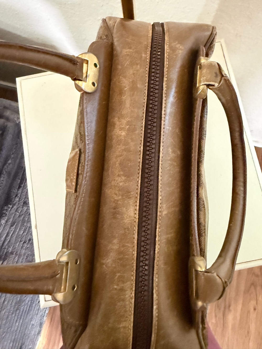 Celine Brown Monogram Boston Satchel with Leather Trim - Picture 7 of 11